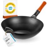 Small Yosukata 34 cm Wok i svart kolstål (Platt botten, Förvärmda)