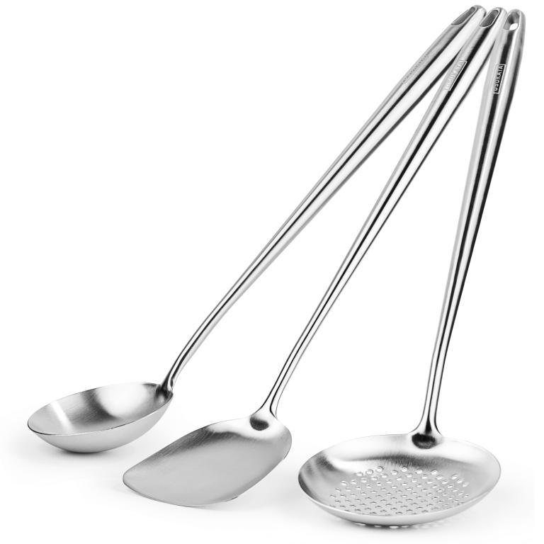 Yosukata 43 cm Köksredskap Set: Wokspatel, Wokslev och Skumsked (rostfritt stål)