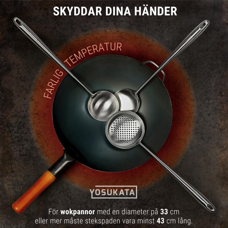 Yosukata 43 cm Köksredskap Set: Wokspatel, Wokslev och Skumsked (rostfritt stål)