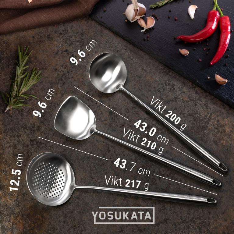 Yosukata 43 cm Köksredskap Set: Wokspatel, Wokslev och Skumsked (rostfritt stål)