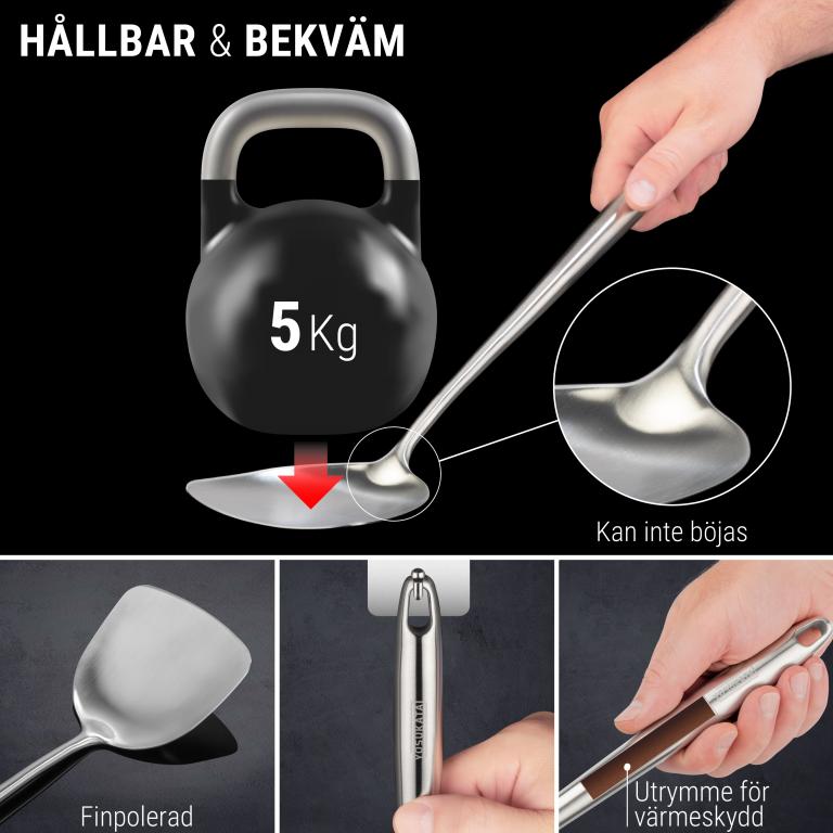 Yosukata 43 cm Köksredskap Set: Wokspatel, Wokslev och Skumsked (rostfritt stål)
