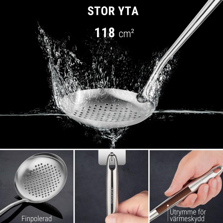 Yosukata 43 cm Köksredskap Set: Wokspatel, Wokslev och Skumsked (rostfritt stål)