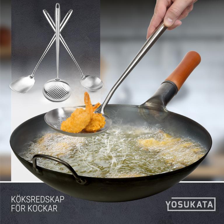Yosukata 43 cm Köksredskap Set: Wokspatel, Wokslev och Skumsked (rostfritt stål)