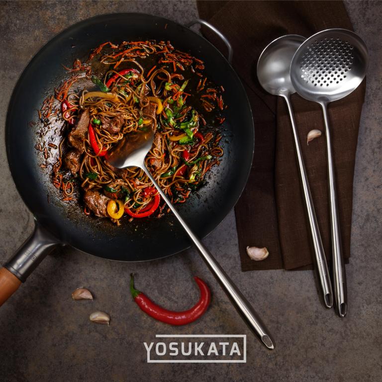 Yosukata 43 cm Köksredskap Set: Wokspatel, Wokslev och Skumsked (rostfritt stål)