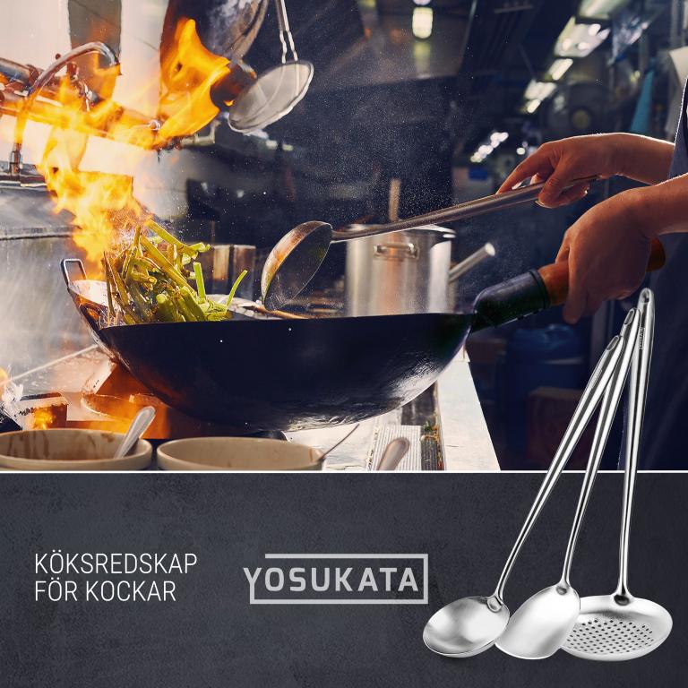 Yosukata 43 cm Köksredskap Set: Wokspatel, Wokslev och Skumsked (rostfritt stål)