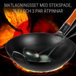 Small Yosukata 43 cm Köksredskap Set: Wok Spatel, Slev och 3 Par Wok Pinnar i Bambu (Förkryddade) 