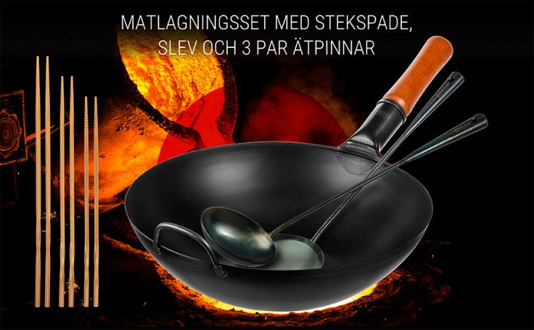 Yosukata 43 cm Köksredskap Set: Wok Spatel, Slev och 3 Par Wok Pinnar i Bambu (Förkryddade) 