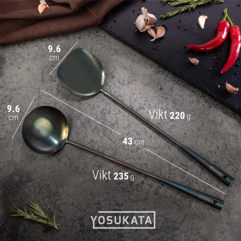 Yosukata 43 cm Köksredskap Set: Wok Spatel, Slev och 3 Par Wok Pinnar i Bambu (Förkryddade) 