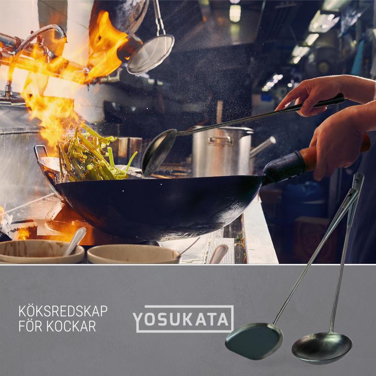 Yosukata 43 cm Köksredskap Set: Wok Spatel, Slev och 3 Par Wok Pinnar i Bambu (Förkryddade) 