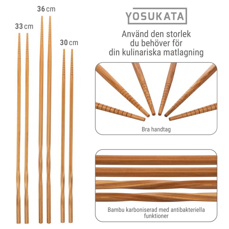Yosukata 43 cm Köksredskap Set: Wok Spatel, Slev och 3 Par Wok Pinnar i Bambu (Förkryddade) 