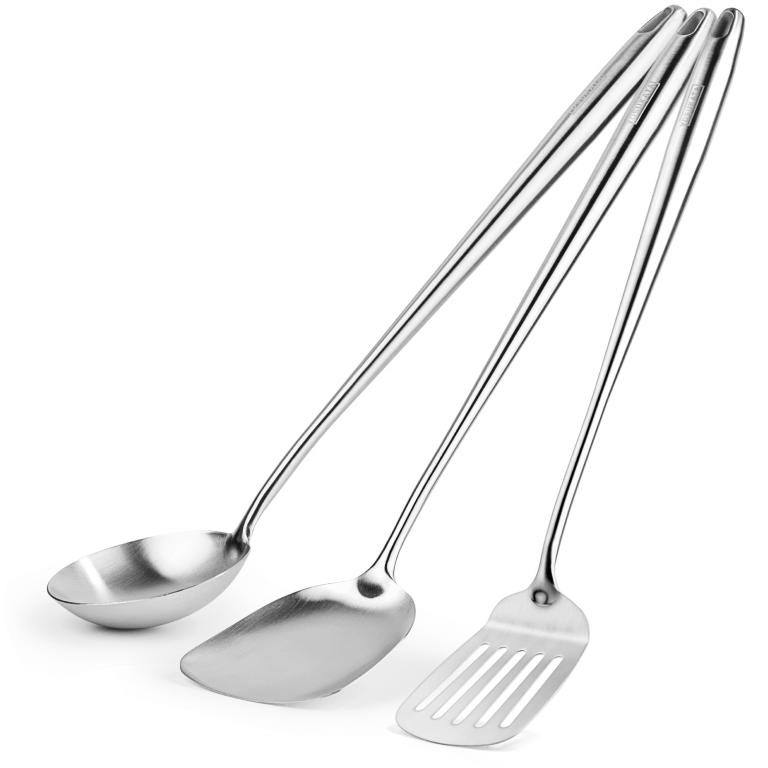 Yosukata 43 cm Köksredskap Set: Wokspatel, Wokslev och Stekspatel (rostfritt stål)