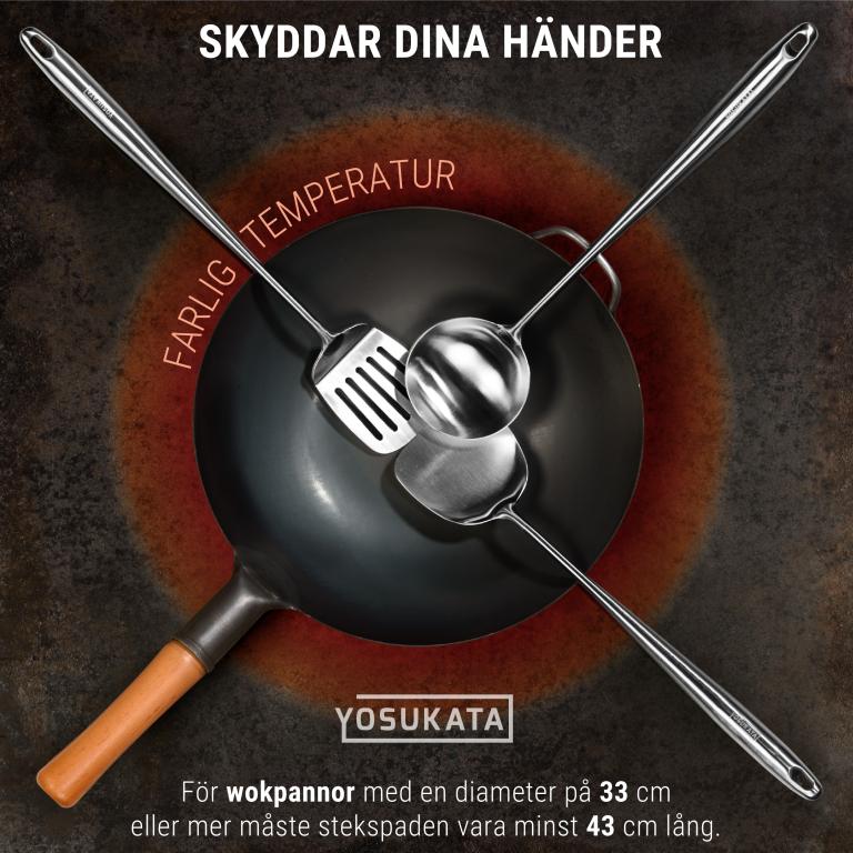 Yosukata 43 cm Köksredskap Set: Wokspatel, Wokslev och Stekspatel (rostfritt stål)