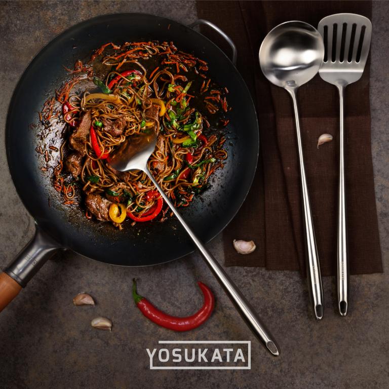 Yosukata 43 cm Köksredskap Set: Wokspatel, Wokslev och Stekspatel (rostfritt stål)