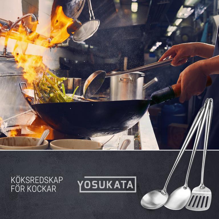 Yosukata 43 cm Köksredskap Set: Wokspatel, Wokslev och Stekspatel (rostfritt stål)