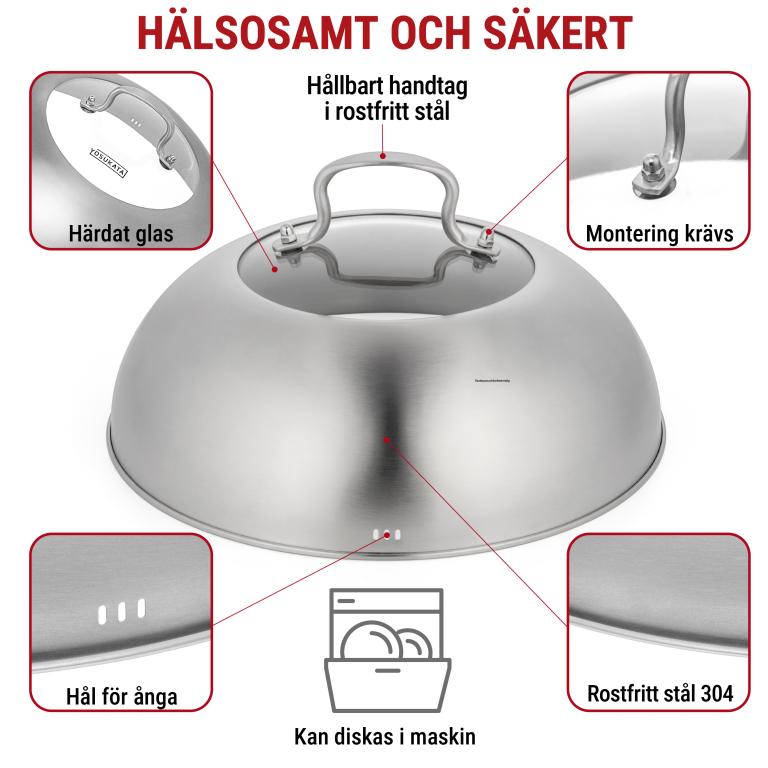 Yosukata 29 cm Woklock (rostfritt stål, insats av härdat glas)