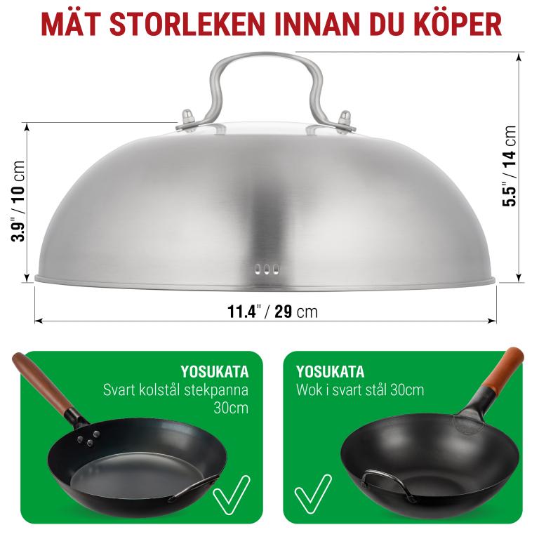 Yosukata 29 cm Woklock (rostfritt stål, insats av härdat glas)