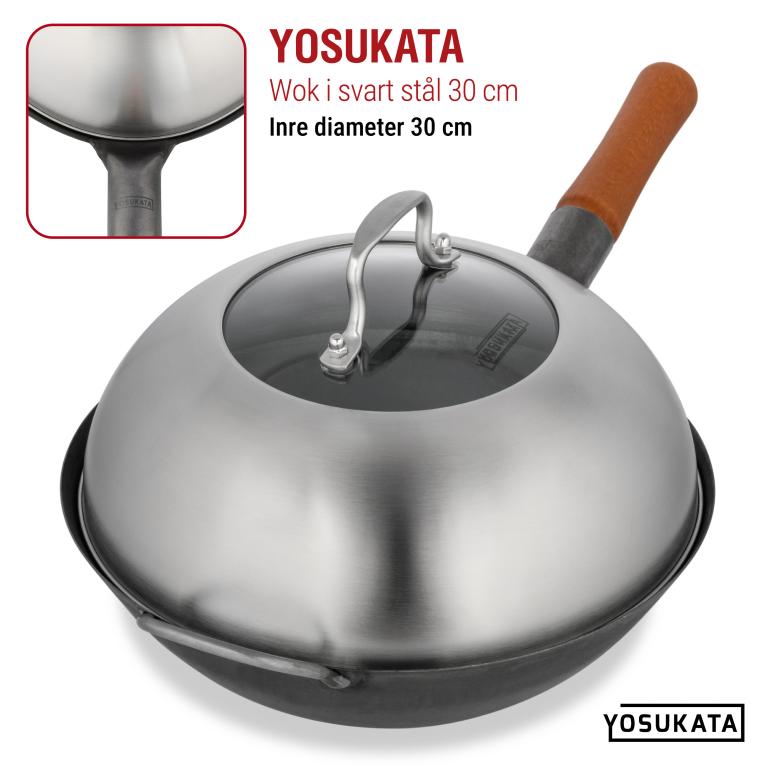 Yosukata 29 cm Woklock (rostfritt stål, insats av härdat glas)
