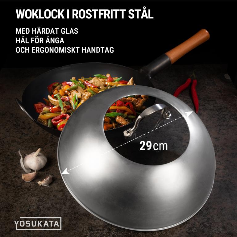 Yosukata 29 cm Woklock (rostfritt stål, insats av härdat glas)