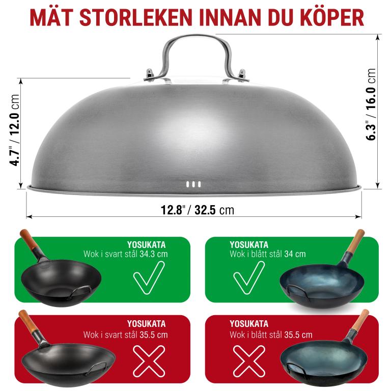 Yosukata 32,5 cm Woklock (rostfritt stål, insats av härdat glas)