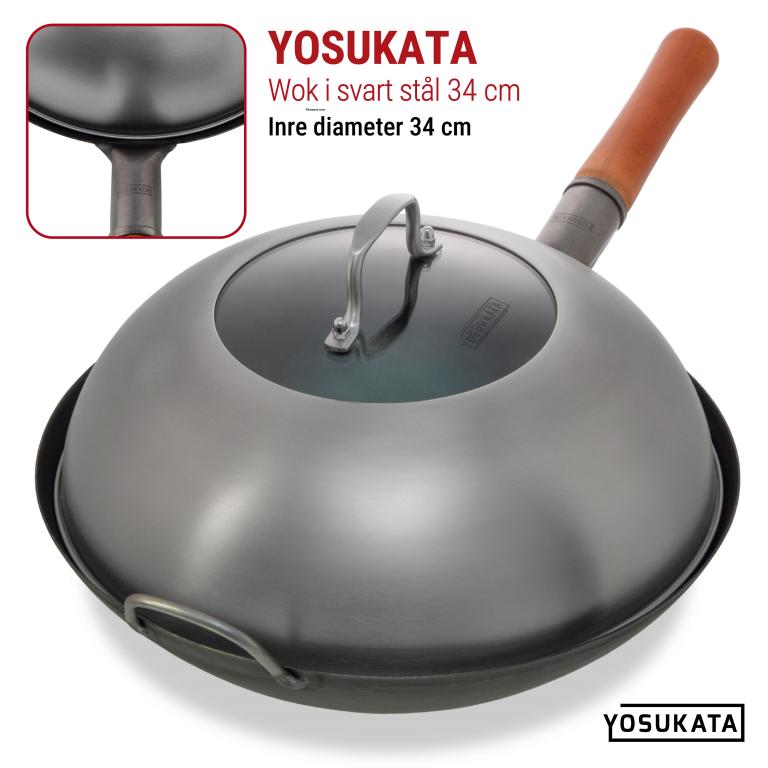 Yosukata 32,5 cm Woklock (rostfritt stål, insats av härdat glas)