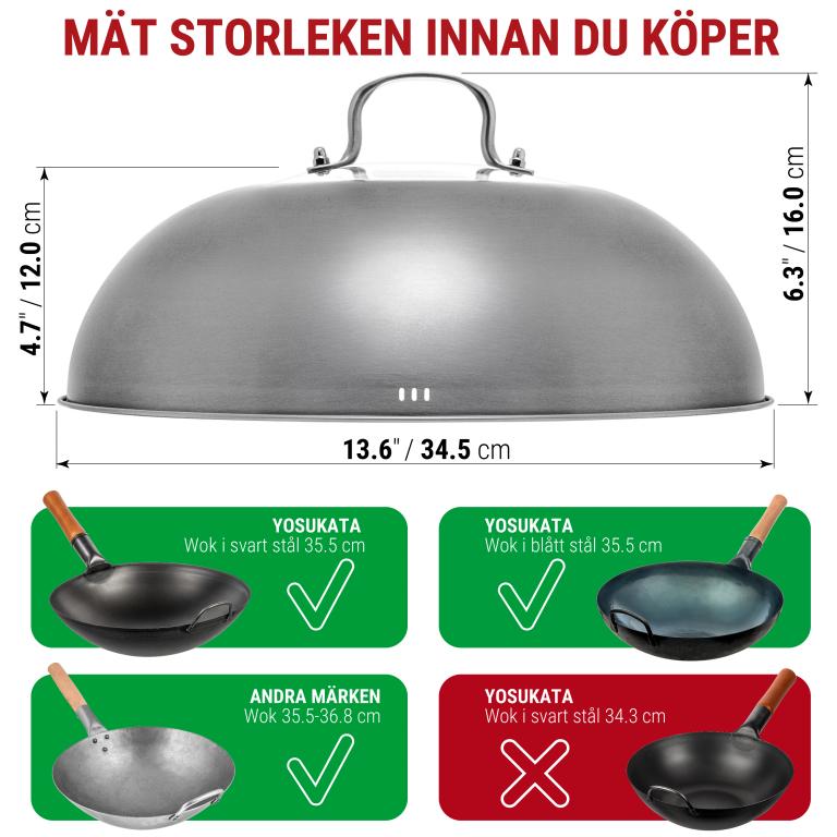 Yosukata 34,5 cm Woklock (rostfritt stål, insats av härdat glas)