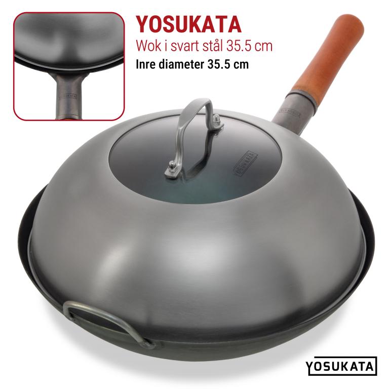 Yosukata 34,5 cm Woklock (rostfritt stål, insats av härdat glas)