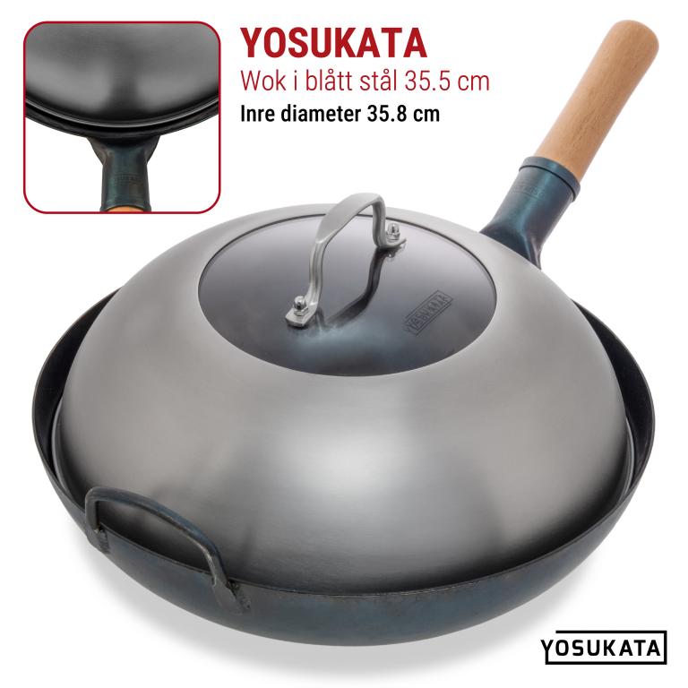 Yosukata 34,5 cm Woklock (rostfritt stål, insats av härdat glas)