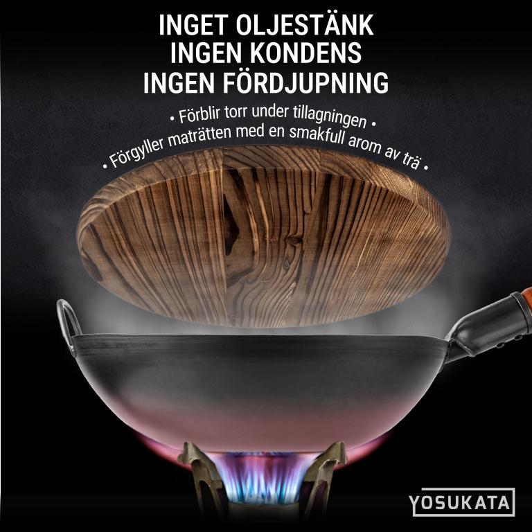 Yosukata 34 cm Woklock i trä (med karboniserad yta)