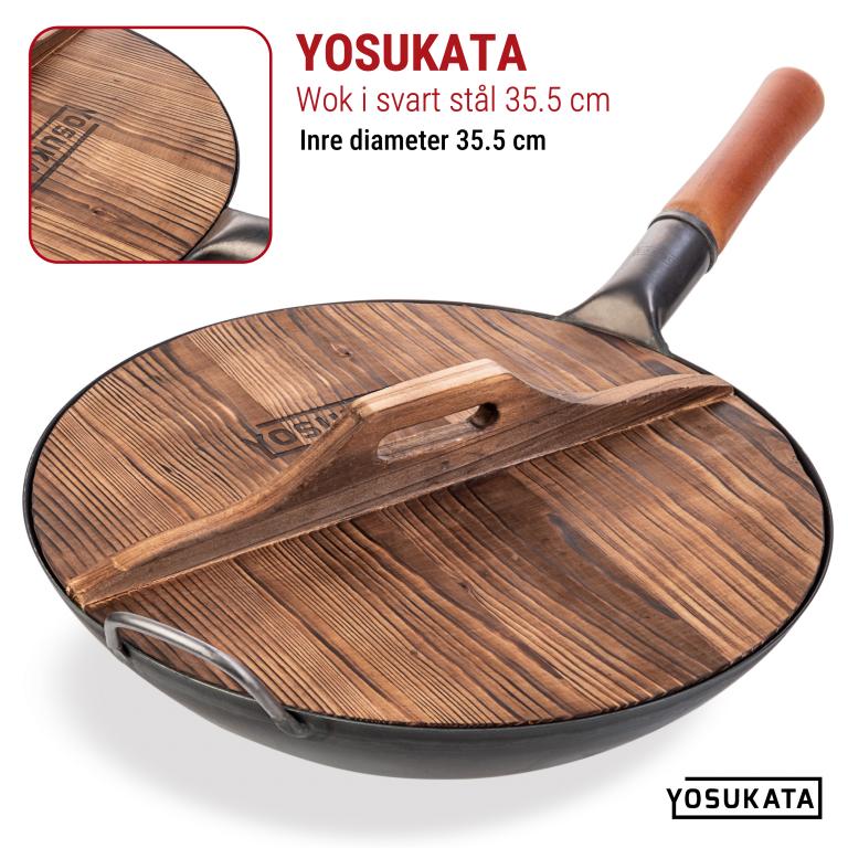 Yosukata 36 cm Woklock i trä (med karboniserad yta)