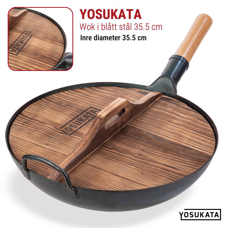 Yosukata 36 cm Woklock i trä (med karboniserad yta)