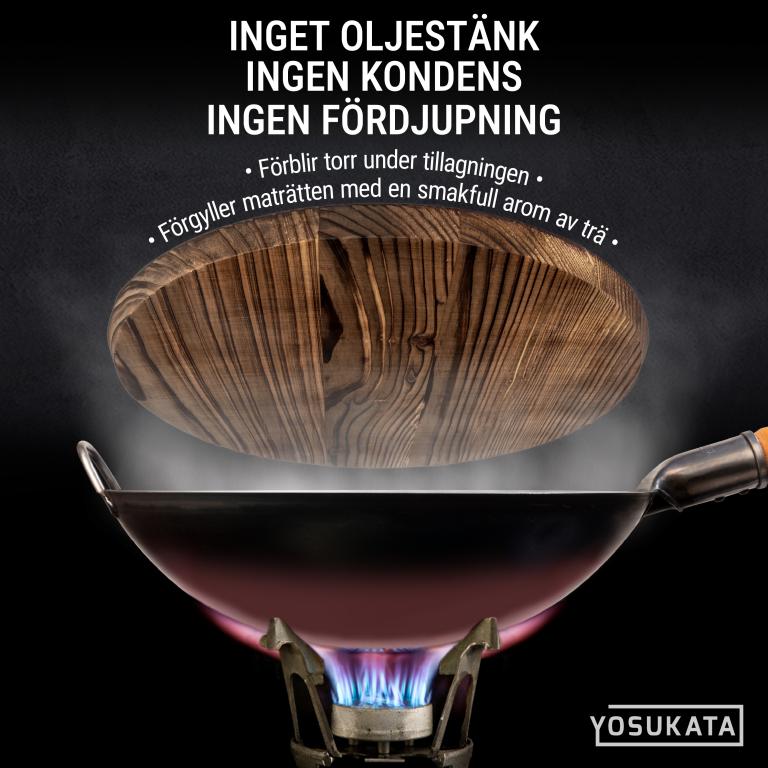 Yosukata 36 cm Woklock i trä (med karboniserad yta)