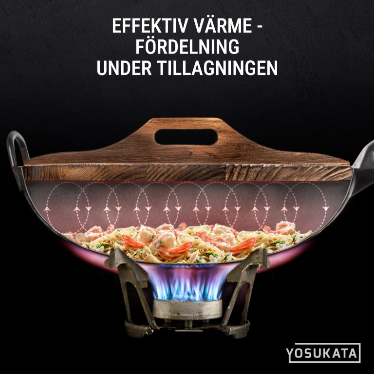 Yosukata 36 cm Woklock i trä (med karboniserad yta)