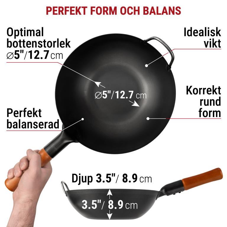 Yosukata 30 cm Wok i svart  kolstål (Platt botten, Förvärmda)