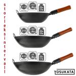 Small Yosukata 30 cm Wok i svart  kolstål (Platt botten, Förvärmda)