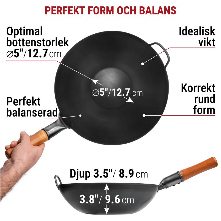 Yosukata 34 cm Wok i svart kolstål (Platt botten, Förvärmda)