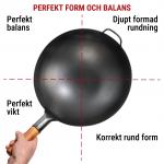 Small Yosukata 36 cm Wok i svart kolstål (Rund botten, Förvärmda)