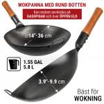 Small Yosukata 36 cm Wok i svart kolstål (Rund botten, Förvärmda)