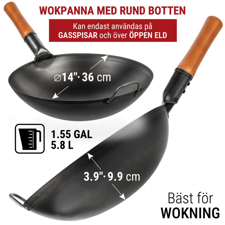 Yosukata 36 cm Wok i svart kolstål (Rund botten, Förvärmda)