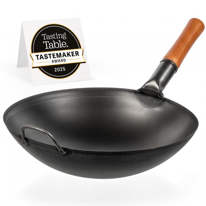 Yosukata 36 cm Wok i svart kolstål (Rund botten, Förvärmda)
