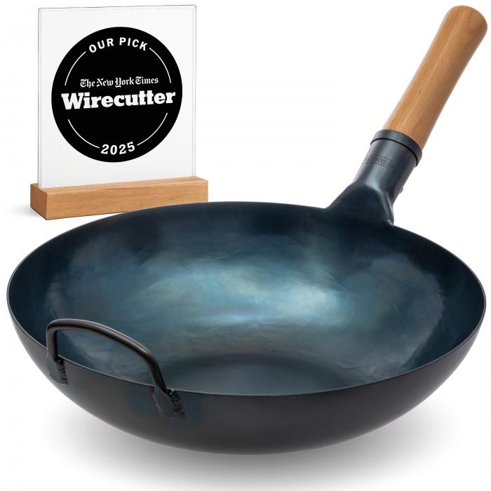 Yosukata 34 cm Wok i blått kolstål (Platt botten, Förvärmd)