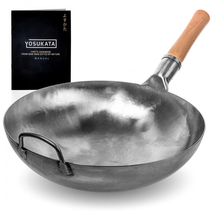 Yosukata 36 cm Wok i blått kolstål (Rund botten, Ej förvärmd)