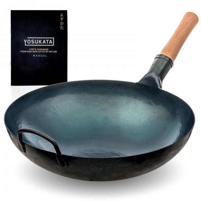 Yosukata 36 cm Wok i blått kolstål (Rund botten, Förvärmd)