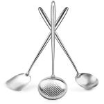 Small Yosukata 43 cm Köksredskap Set: Wokspatel, Wokslev och Skumsked (rostfritt stål)