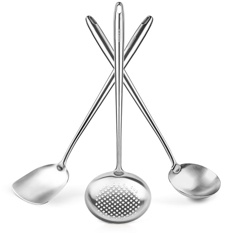 Yosukata 43 cm Köksredskap Set: Wokspatel, Wokslev och Skumsked (rostfritt stål)