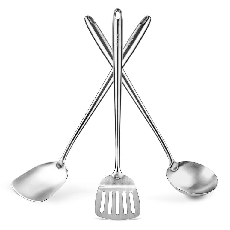 Yosukata 43 cm Köksredskap Set: Wokspatel, Wokslev och Stekspatel (rostfritt stål)